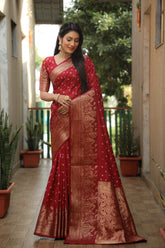 Attractive Bandhej Kanjivaram Red Color Silk Saree